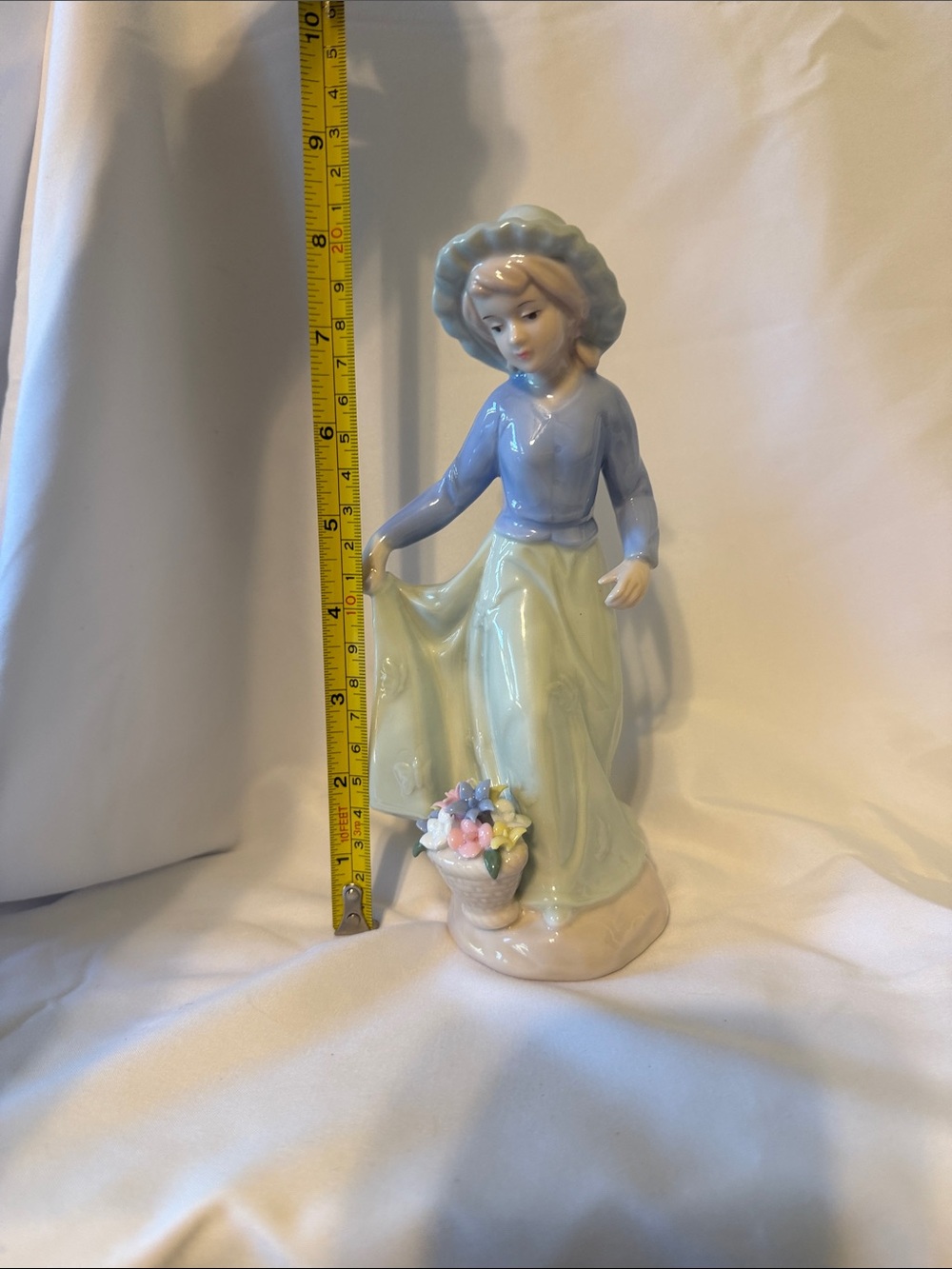 Porcelain Girl Figurine in Pale Blue and Mint Green